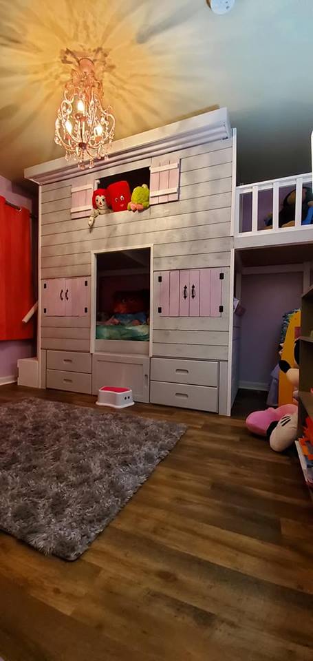 Custom kids' bed with playhouse and balcony